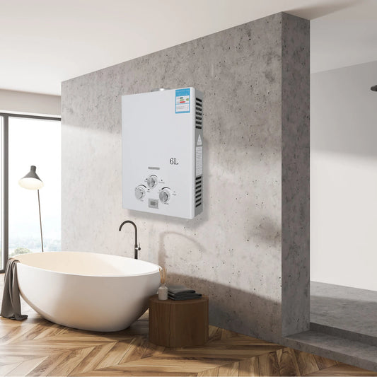 Calentador de Agua a Gas 6L para Camper y Camping – Instantáneo LPG 12 kW con Display LED