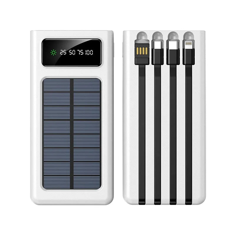 20000mAh Solar Power Bank - 4 Built-in Cables + Charges 5 Devices (Waterproof)