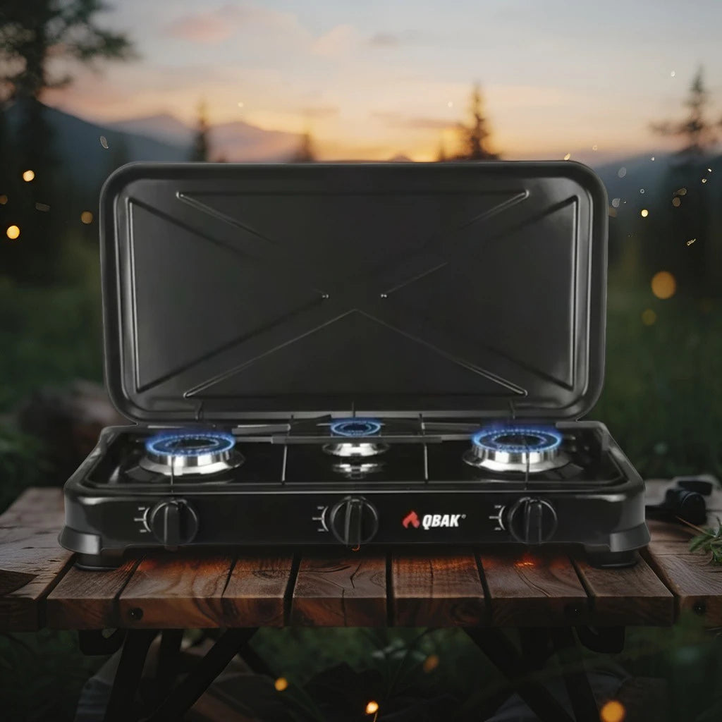 Cocina Camping de 3 Fuegos Compatible con Butano y Propano