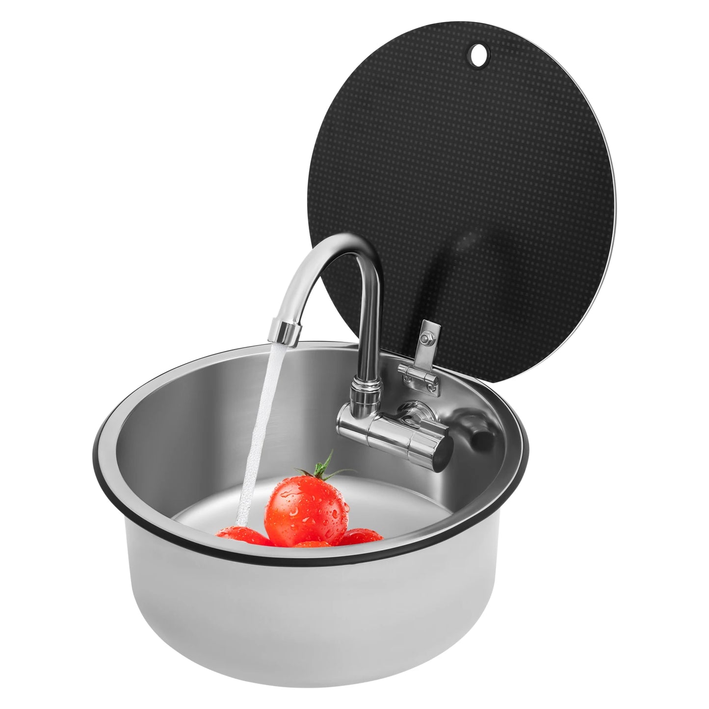 340mm Stainless Steel Sink with Folding Tap – For RVs, Campers and Yachts