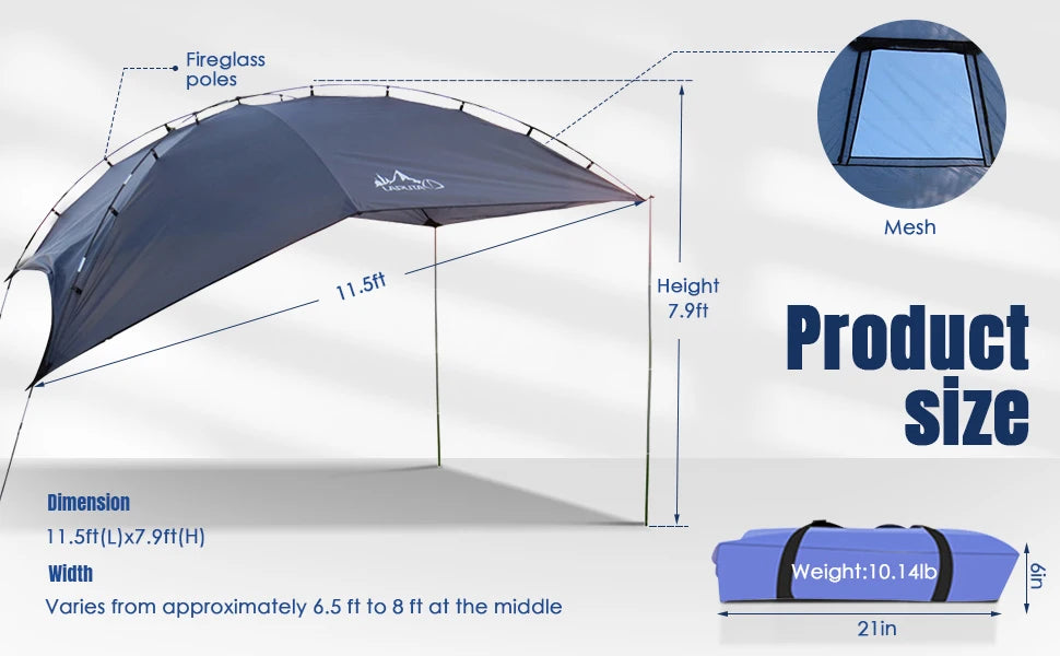 Multifunctional Car and Camper Awning - Waterproof · UV-Resistant · Side/Rear/Freestanding Mounting · 350x240cm