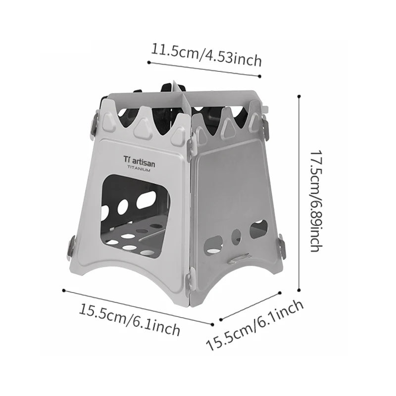 Hornillo Titanio Plegable - Ultraligero + Leña para Camping y Senderismo
