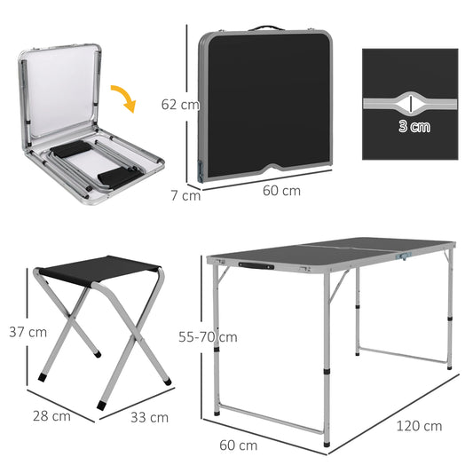 Set de Mesa Plegable con 4 Taburetes – Camping y Exterior