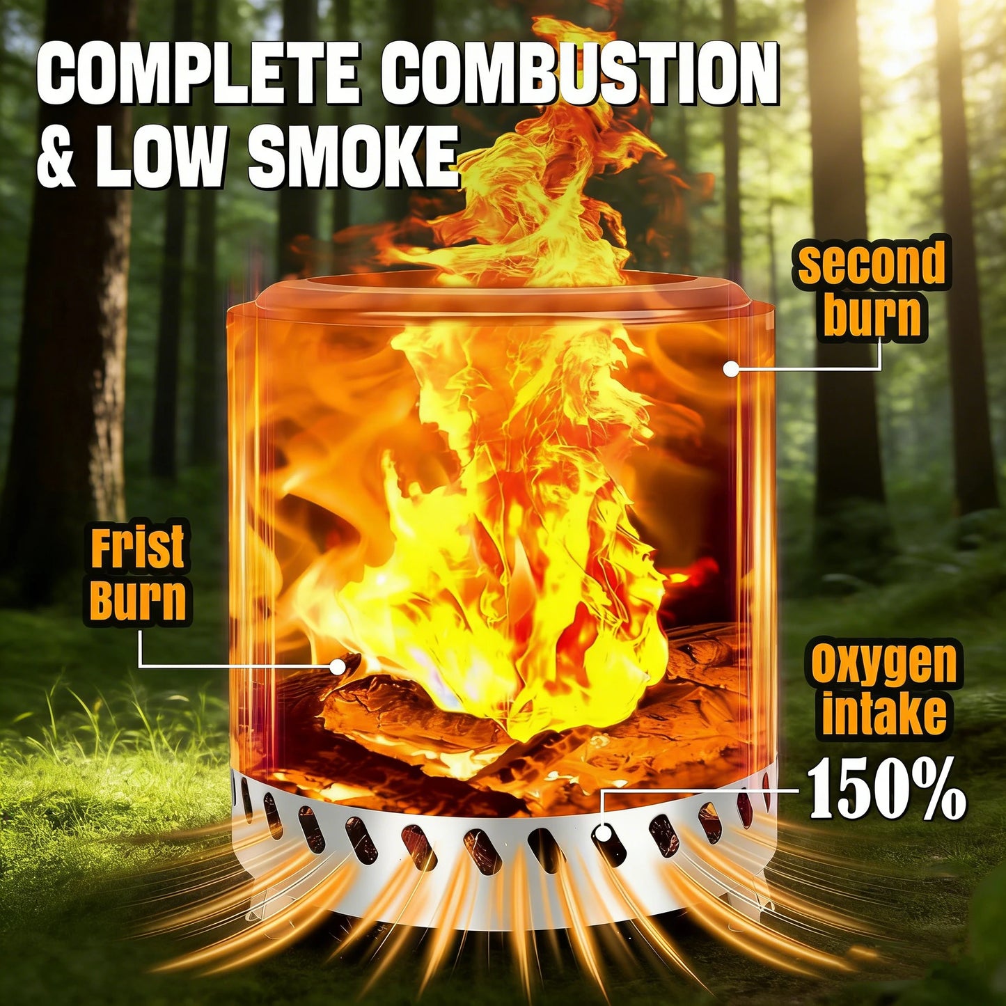 Hornillo Leña Sin Humo - Combustión Eficiente + Acero Inox para Camping