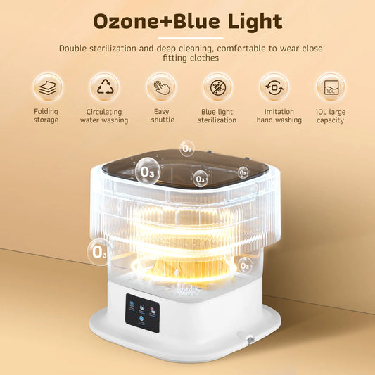 Mini Laveuse Ultrasonique 10L - Lumière UV + Essorage + Pliable