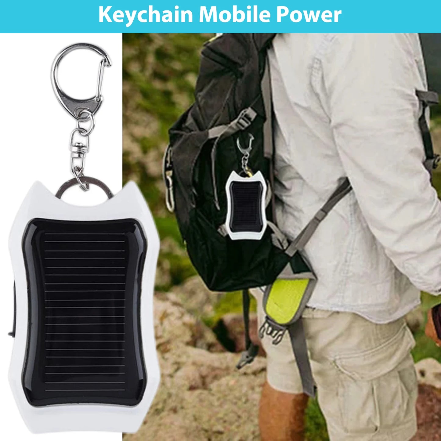 Mini Power Bank Solar con Llavero - 950mAh + Linterna LED para Emergencias (Camping/Viaje)
