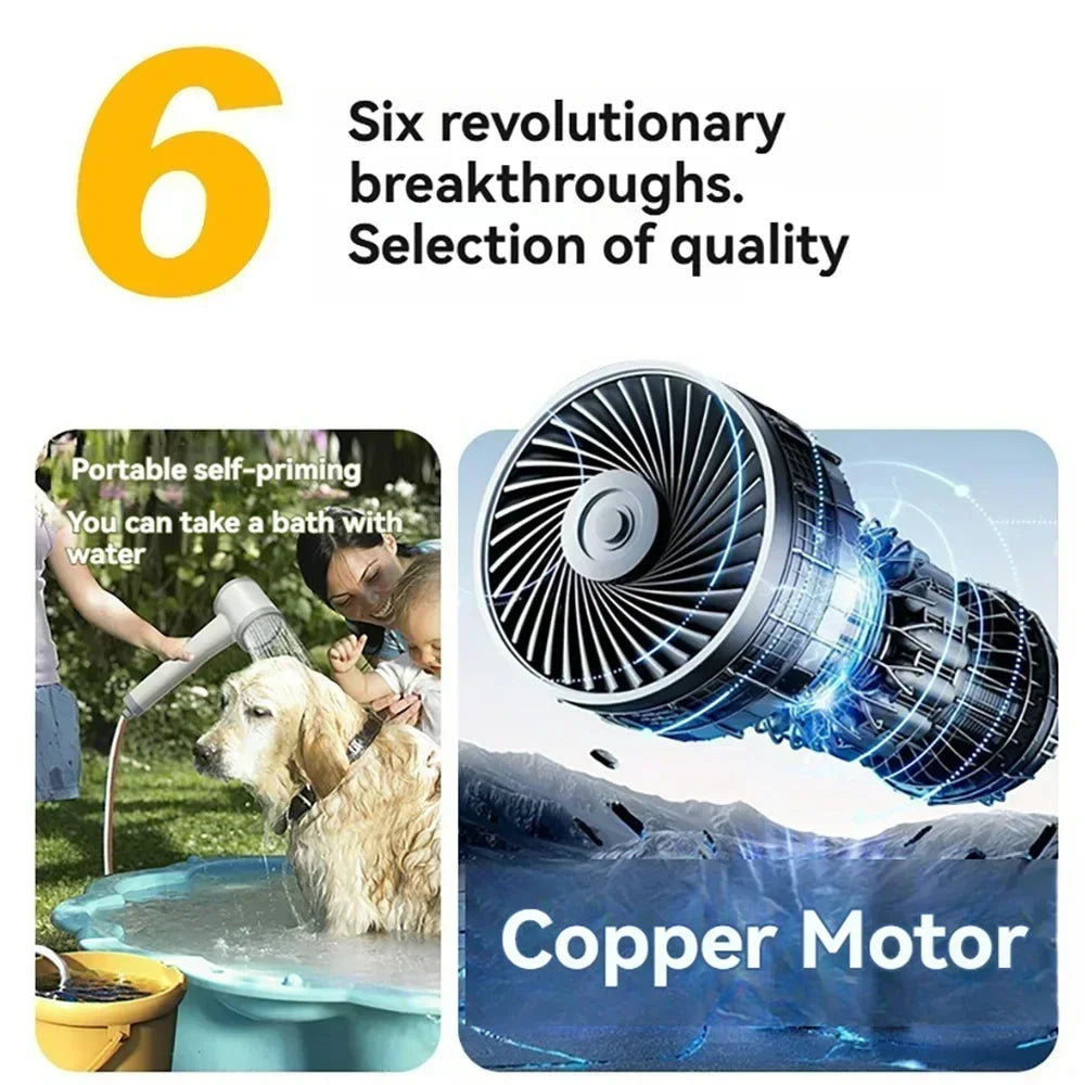 Cordless Portable Shower 2000mAh - Built-in Motor + USB Charging (Camping/RV)