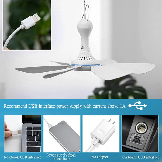 Ventilateur suspendu USB à 6 pales | Silencieux, portable et à faible consommation pour le camping et la maison