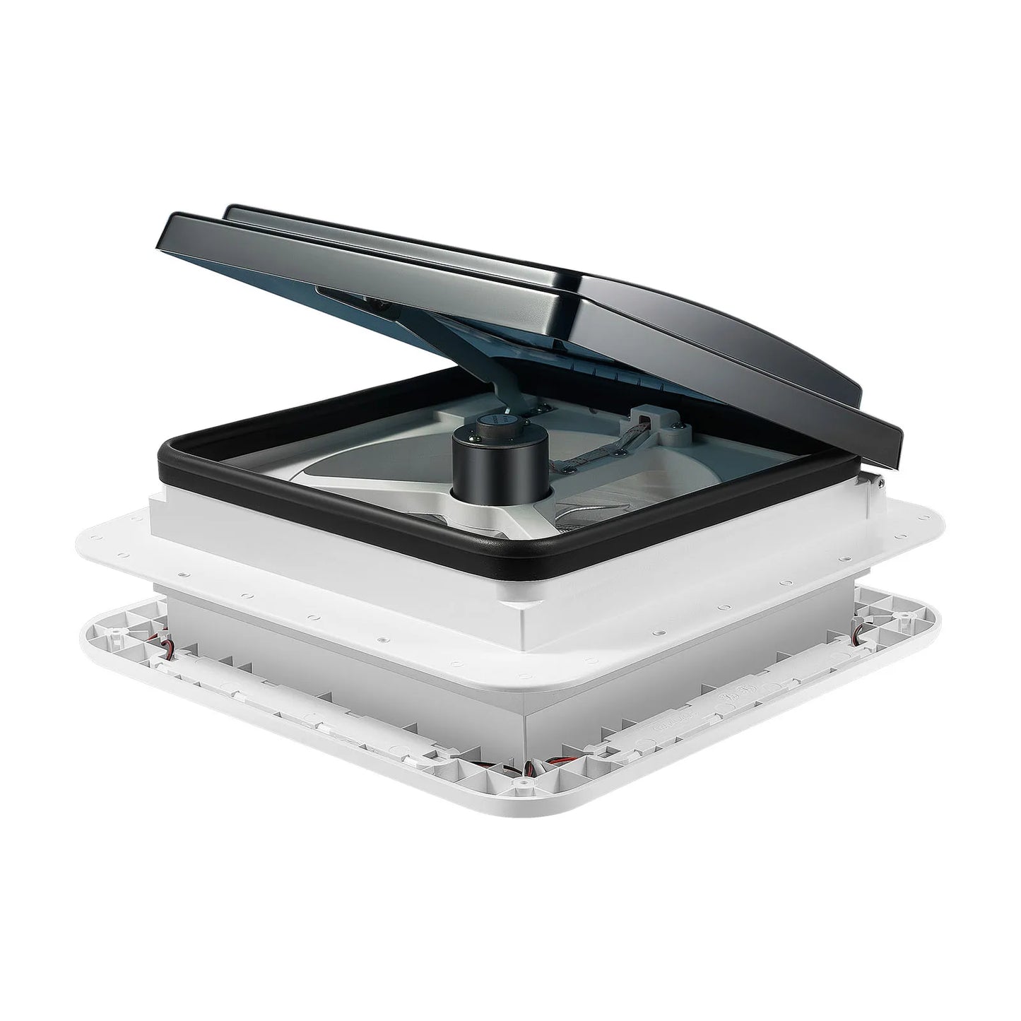 Ventilateur de plafond de camping-car 12V avec LED - 6 vitesses + double flux IP68 (28x28cm)