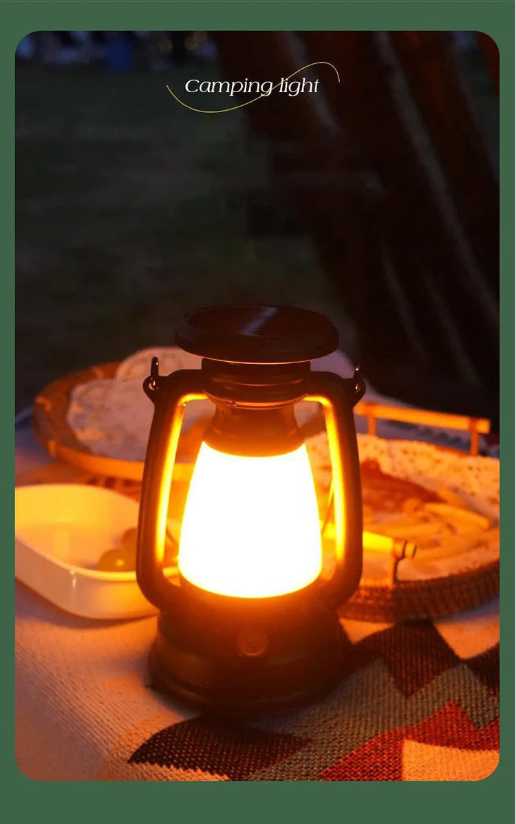 Retro Camping LED Lantern - USB-C Rechargeable + 3 Light Modes (Waterproof)