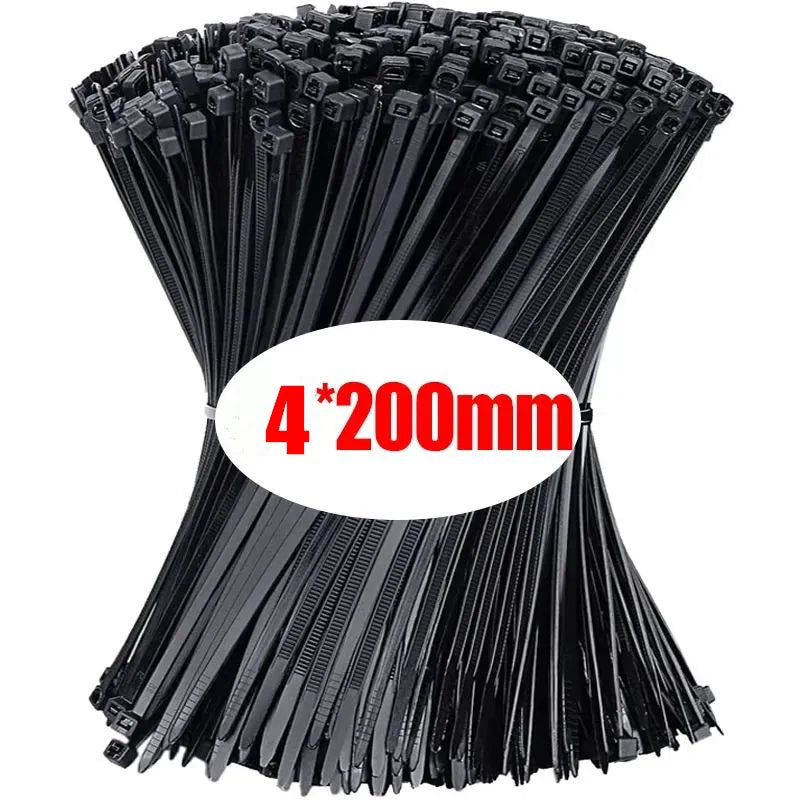 Paquete de bridas negras de nylon 4x200mm para organización de cables