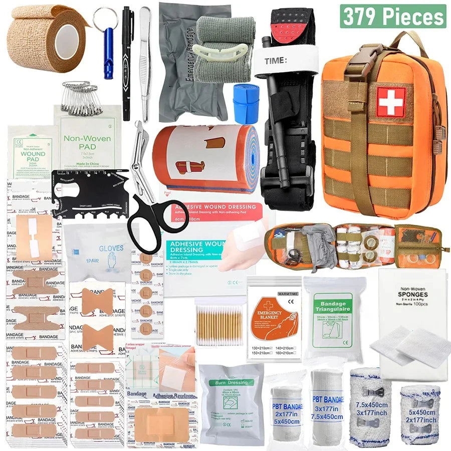 Trousse de premiers secours tactique 379 pièces - Sac IFAK + Garrot (Camping/VR)