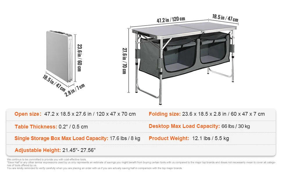 Mesa de Cocina Plegable de Camping VEVOR | Estación de Cocina Portátil para Camper, RV y Exterior