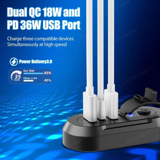 Cargador USB Empotrable 12–24V con 3 Puertos de Carga Rápida