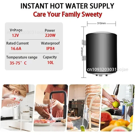 Calentador de Agua Eléctrico 12V 10L para Camper y Autocaravana – Depósito de Acero Inoxidable