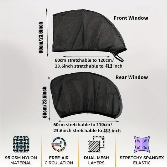 Lot de 4 moustiquaires de fenêtre - Universelles · Anti-moustiques · Protection solaire · Ventilation · Installation express