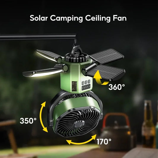 Ventilateur de camping 3-en-1 - 6000mAh + Lumière LED + Power Bank (Pliable)