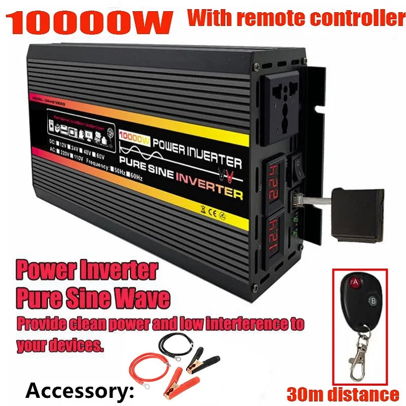 Inversor de Corriente Onda Pura Inteligente 12V/24V a 220V | 1500W–2000W Continuos con Pantalla Digital para RV y Camper