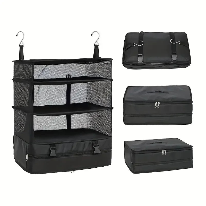 3-Layer Foldable Hanging Clothes Organizer – Ideal for Suitcases and Campers