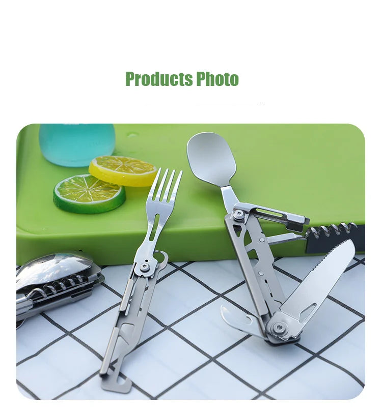 Cubiertos Plegables Acero Inox - Kit Portátil 3-en-1 para Camping y RV