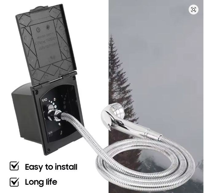 Caja de ducha exterior para autocaravana con manguera metálica 1,5 m