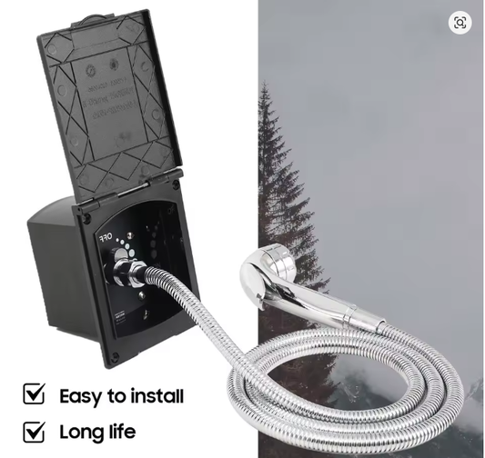 Caja de ducha exterior para autocaravana con manguera metálica 1,5 m