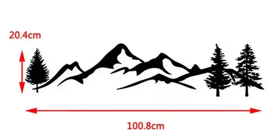 Vinilo decorativo de silueta de montaña y árboles, medidas 20.4cm x 100.8cm