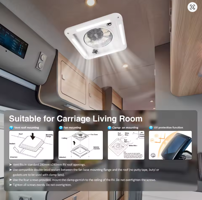 Ventilador de Ventilación Eléctrico de 12V (28x28 cm)