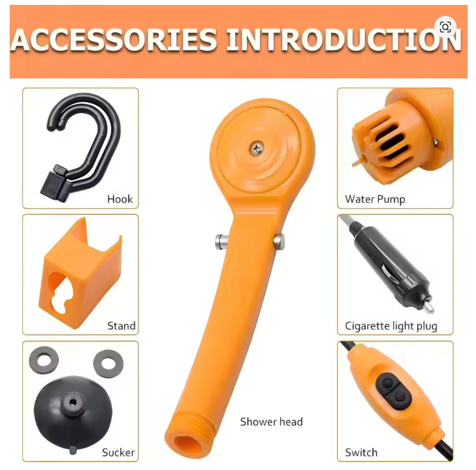 Bomba de Ducha Portátil 12V para Coche, Caravana y Camping