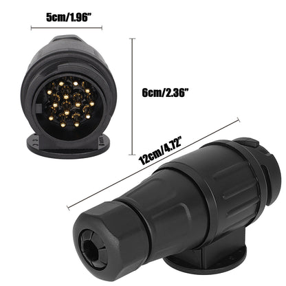 Enchufe de Remolque de 13 Pines – Adaptador de Conexión para Caravana, Trailer o Camper, 12V, Plástico y Cobre