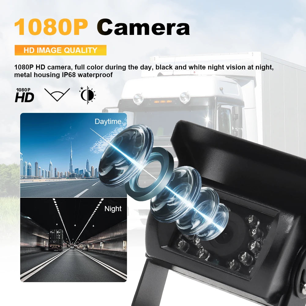 Kit Cámara de Marcha Atrás Inalámbrica AHD 1080P con Monitor IPS 7” Pantalla Dividida – Visión Nocturna para Camper, RV y Camión