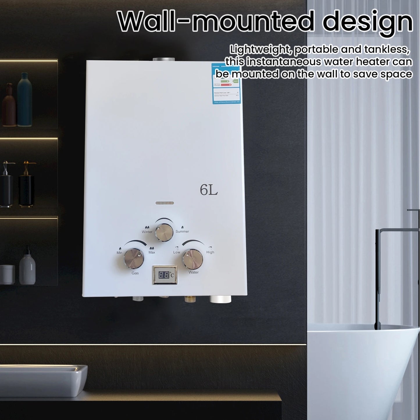 6L Gas Water Heater for Camper and Camping – Instantaneous LPG 12 kW with LED Display
