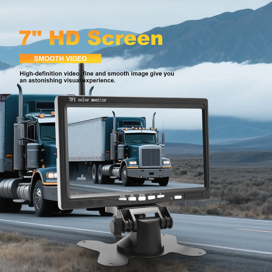 Kit Cámara de Marcha Atrás Inalámbrica AHD 1080P con Monitor IPS 7” Pantalla Dividida – Visión Nocturna para Camper, RV y Camión