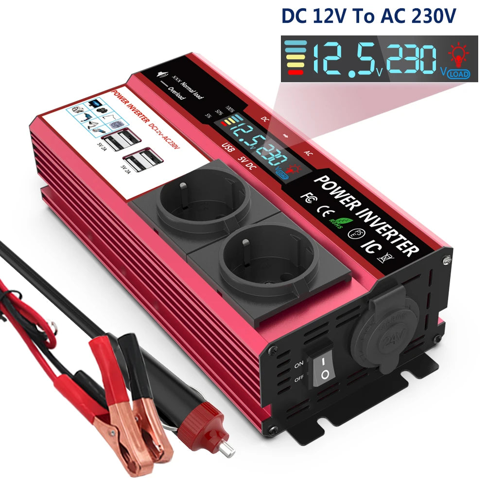 Inversor de Corriente 12V a 220V Compacto | 500W–1000W | Convertidor DC/AC Portátil para RV y Camper