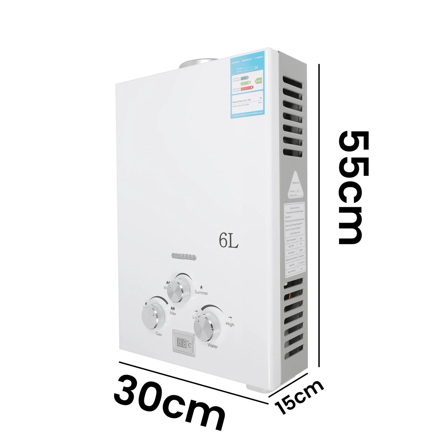 6L Gas Water Heater for Camper and Camping – Instantaneous LPG 12 kW with LED Display