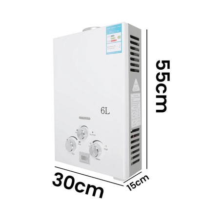 6L Gas Water Heater for Camper and Camping – Instantaneous LPG 12 kW with LED Display