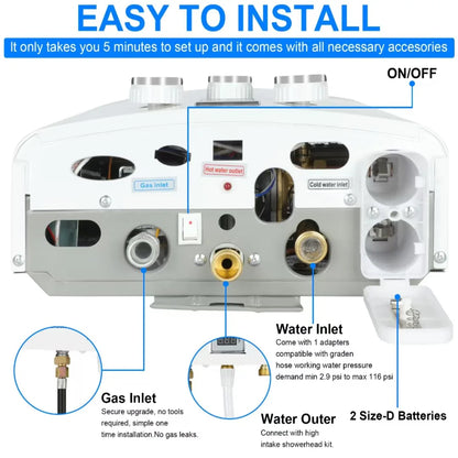 Chauffe-eau à gaz 6L pour camping-car et caravane – GPL Instantané 12 kW