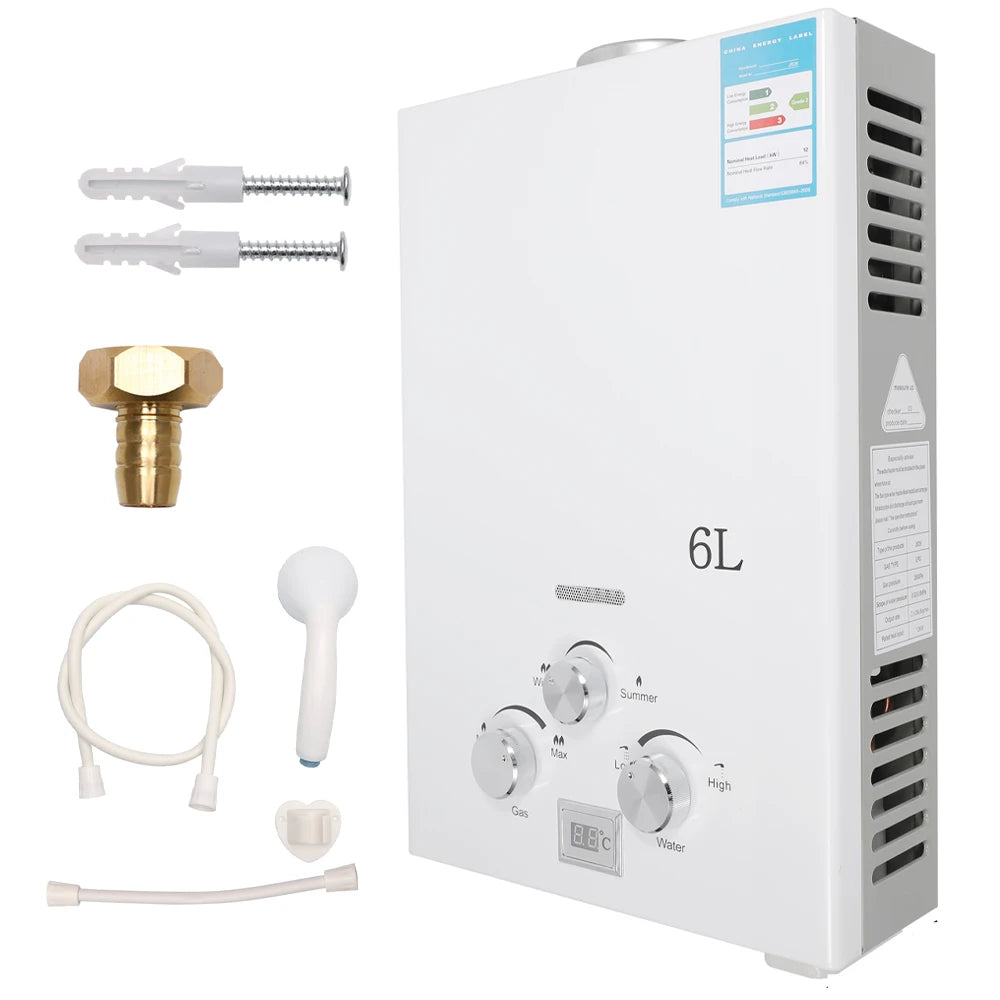 6L Gas Water Heater for Camper and Camping – Instantaneous LPG 12 kW with LED Display