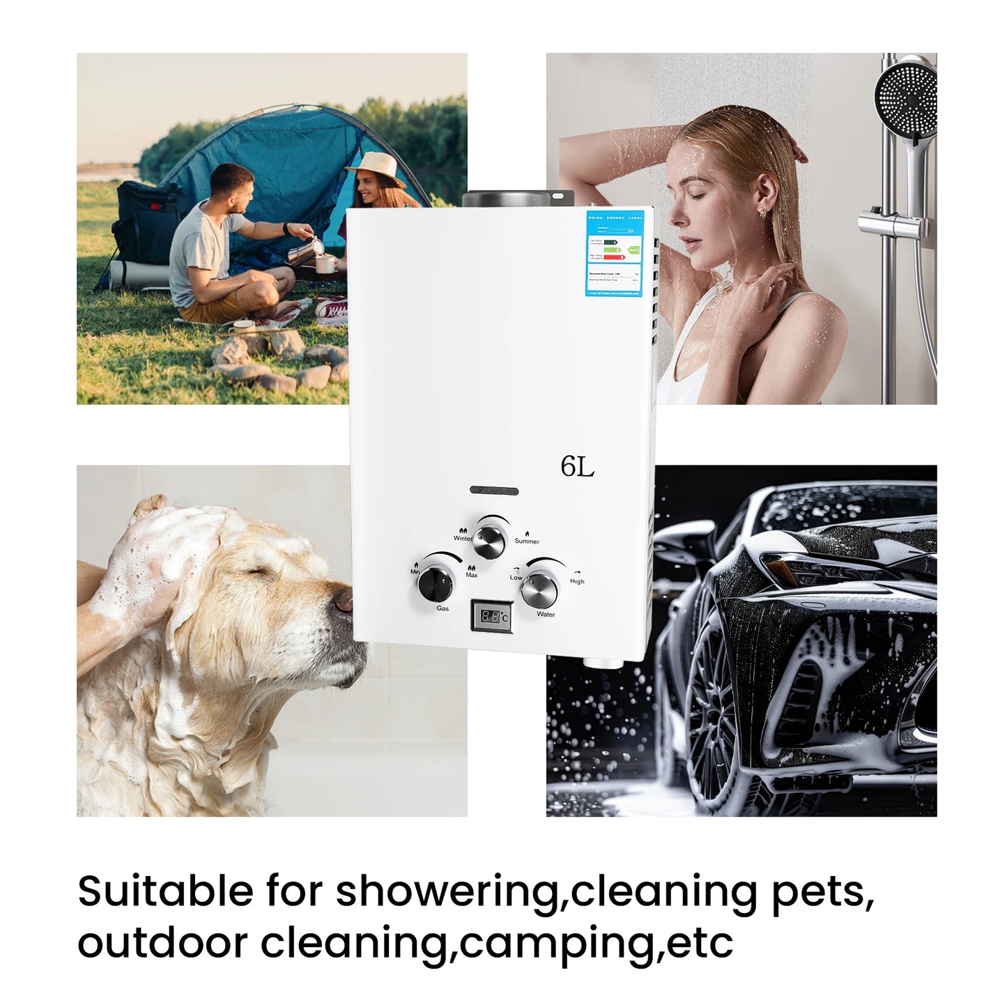 6L Gas Water Heater for Camper and Camping – Instantaneous LPG 12 kW with LED Display