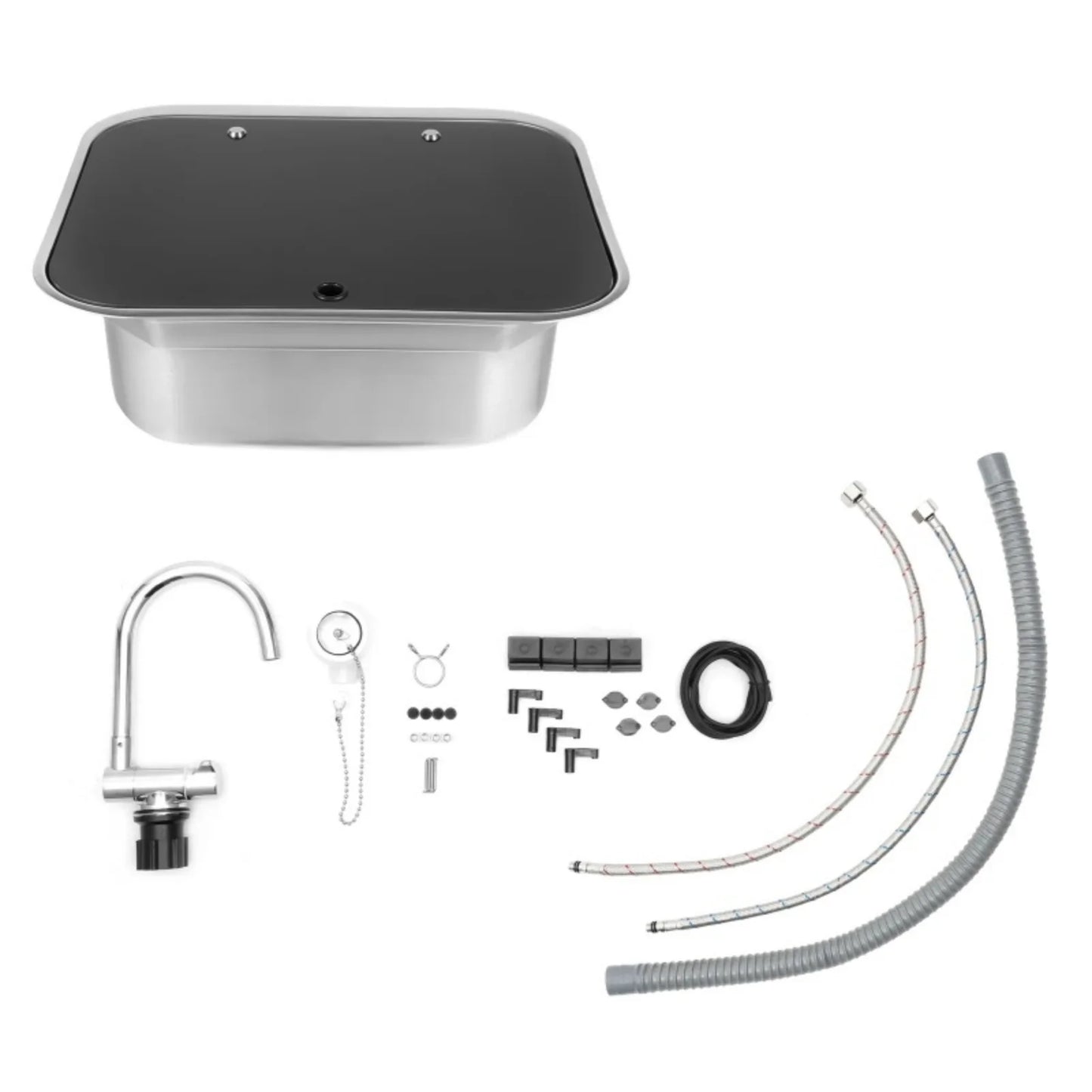 Évier de cuisine pour camping-car avec robinet pliable et couvercle en verre