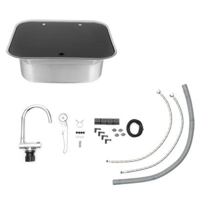 Évier de cuisine pour camping-car avec robinet pliable et couvercle en verre