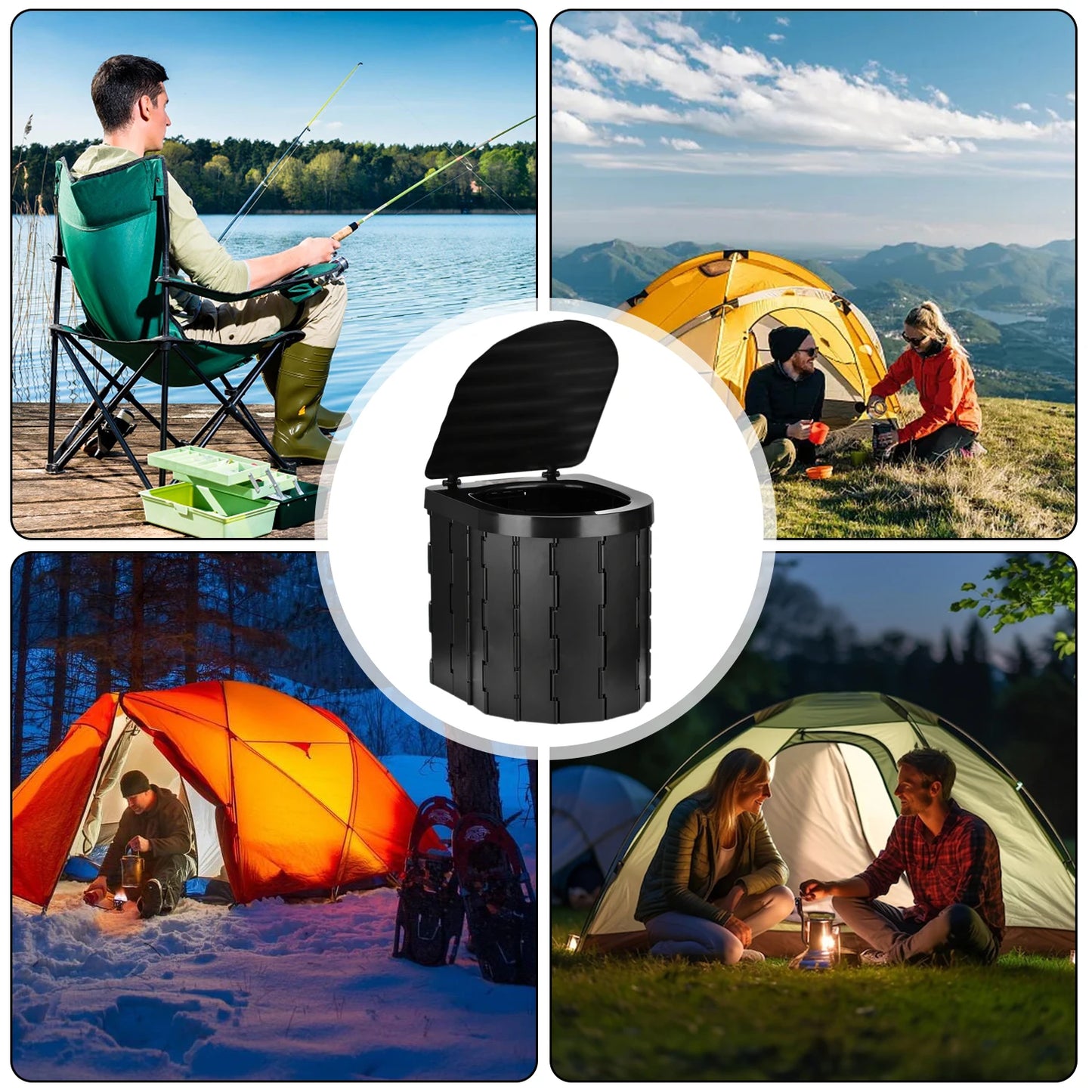 WC Portátil Plegable con Tapa | Inodoro de Viaje Compacto y Multifunción | Hasta 180 kg