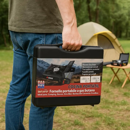 Hornillo Gas Portátil QBAK - Encendido Rápido + Llama Ajustable (Camping/RV)
