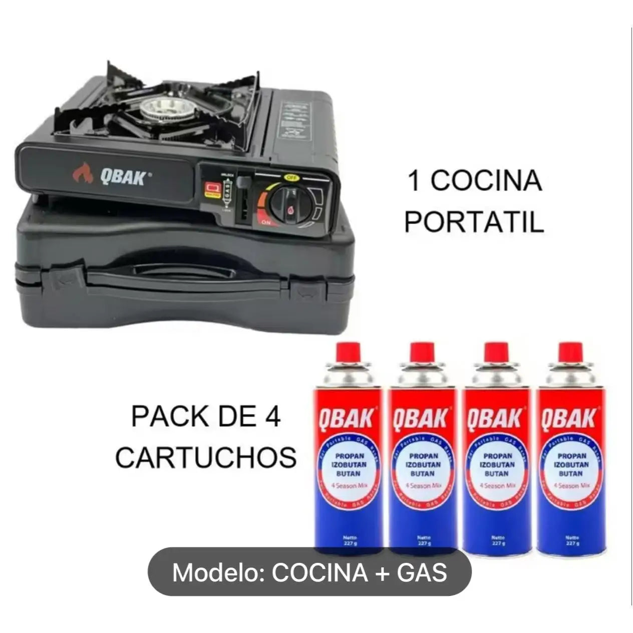 Hornillo Gas Portátil QBAK - Encendido Rápido + Llama Ajustable (Camping/RV)