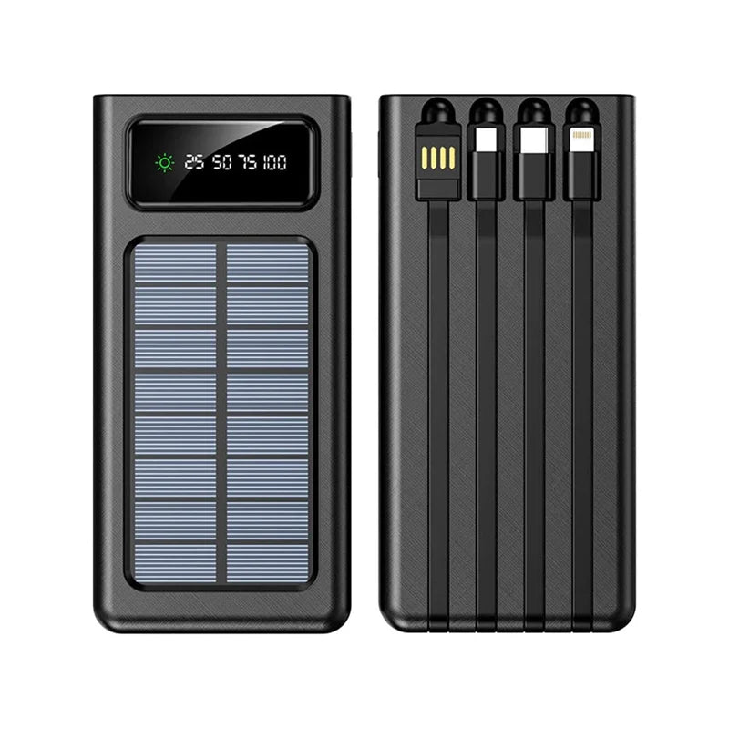 20000mAh Solar Power Bank - 4 Built-in Cables + Charges 5 Devices (Waterproof)
