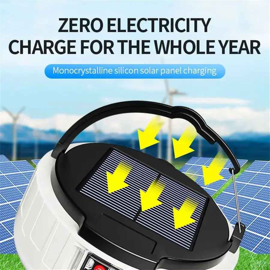 1200mAh Solar Camping Lantern - Rechargeable LED + Mobile Charging + IP65