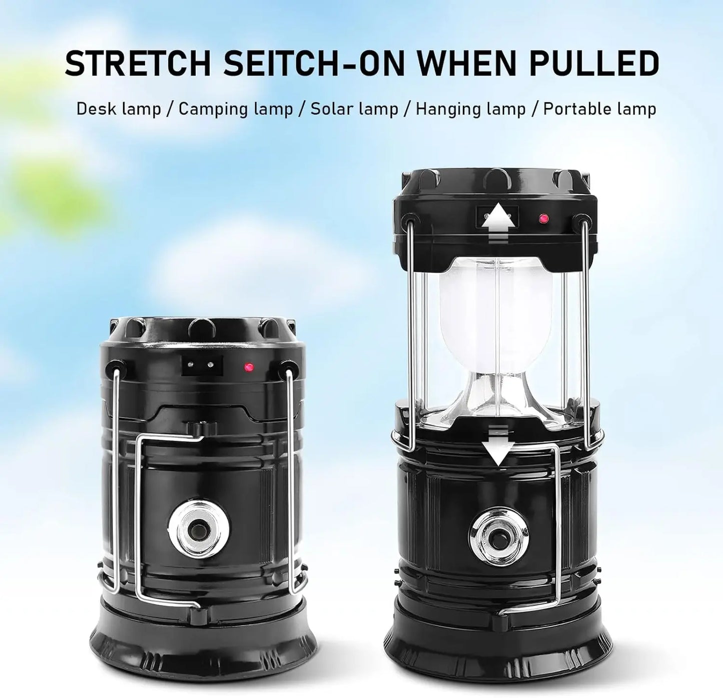 Linterna LED Solar Recargable 2 en 1 para Camping y Emergencias