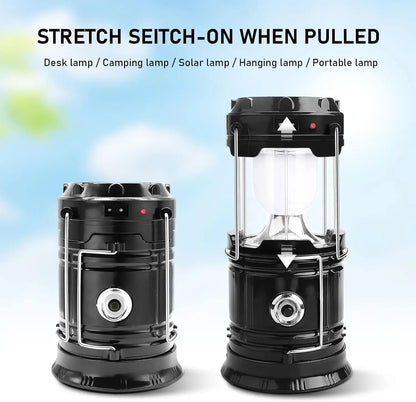 Linterna LED Solar Recargable 2 en 1 para Camping y Emergencias