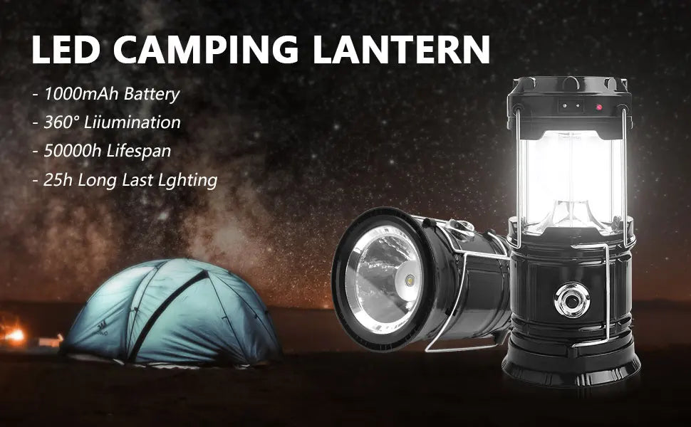 Linterna LED Solar Recargable 2 en 1 para Camping y Emergencias