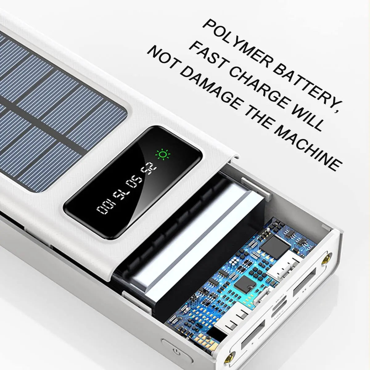 20000mAh Solar Power Bank - 4 Built-in Cables + Charges 5 Devices (Waterproof)